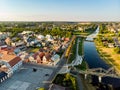 Beautiful aerial view of the market square of Kedainiai, one of the oldest cities in Lithuania. Unique colorful Stikliu houses in