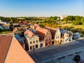 Beautiful aerial view of the market square of Kedainiai, one of the oldest cities in Lithuania. Unique colorful Stikliu houses in
