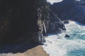 Beautiful aerial view of Mcway Falls with Julia Pfeiffer Beach and Pacific Ocean, Big Sur, Monterey County, California, United Royalty Free Stock Photo