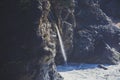 Beautiful aerial view of Mcway Falls with Julia Pfeiffer Beach and Pacific Ocean, Big Sur, Monterey County, California, United Royalty Free Stock Photo