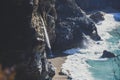 Beautiful aerial view of Mcway Falls with Julia Pfeiffer Beach and Pacific Ocean, Big Sur, Monterey County, California, United Royalty Free Stock Photo