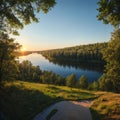 Beautiful aerial view of Moletai region, famous or its lakes. Scenic summer evening landscape, Moletai, Lithuania made