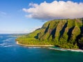 Beautiful aerial view of the Na Pali island in Kauai, Hawaii on a cloudy day background Royalty Free Stock Photo