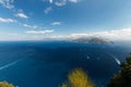 Beautiful aerial view of Napoli gulf from Capri island, with boat trails on the water Royalty Free Stock Photo