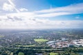 Beautiful aerial view near the Dinton Pastures Country Park, Black and White Swan Lake, and Winnersh Triangle Royalty Free Stock Photo