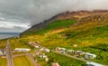 Beautiful aerial view of Olafsfjordur landscape in summer season, Iceland