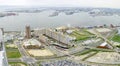 Beautiful aerial view of Osaka port cityscape