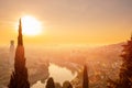 Beautiful aerial view panorama city bridge sunset Verona Italy Royalty Free Stock Photo