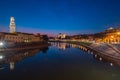 Beautiful aerial view panorama night Verona sunset Italy