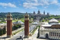 Aerial View on Placa Espanya and Montjuic Hill with National Art Museum of Catalonia, Barcelona, Spain Royalty Free Stock Photo