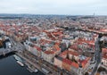 Beautiful aerial view of Prague city in Czech republic with Vltava river and old town in autumn time - taken by drone. Cityscape Royalty Free Stock Photo