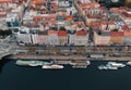 Beautiful aerial view of Prague city in Czech republic with Vltava river and old town in autumn time - taken by drone. Cityscape Royalty Free Stock Photo