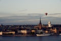 Beautiful aerial view of Riddarholmen in Stockholm, Sweden with a hot air balloon in the sky Royalty Free Stock Photo