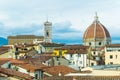 Beautiful aerial view of Santa Maria del Fiore and Palazzo Vecchio from uffizi gallery in Florence, Italy...IMAGE Royalty Free Stock Photo