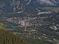 Beautiful aerial view of small town Banff in Banff National Park, Canada in the Rocky Mountains in autumn. Royalty Free Stock Photo