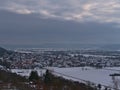 Beautiful aerial view of small village Hirschau, part of TÃÂ¼bingen, Germany in winter with church and residential buildings. Royalty Free Stock Photo