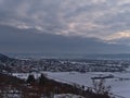 Beautiful aerial view of small village Hirschau, part of TÃÂ¼bingen, Germany in winter with houses surrounded by fields. Royalty Free Stock Photo