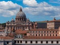 Beautiful aerial view on the St. Peter`s Basilica Famous Roman landmark and ancient classical buildings of the Vatican on