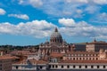 Beautiful aerial view on the St. Peter\'s Basilica ( Famous Roman landmark ) and ancient classical buildings of the Vatican on