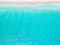 Beautiful aerial view of three surfers together on Scarborough Beach in Western Australia Royalty Free Stock Photo