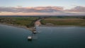 Beautiful aerial view of typical fishing huts at sunset near Comacchio Royalty Free Stock Photo