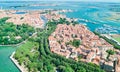 Aerial view of Venetian lagoon and cityscape of Venice island in sea from above, Italy Royalty Free Stock Photo