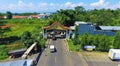 Beautiful aerial view, welcome monument, in Kuningan, West Java