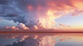 Beautiful Aesthetic Nature Landscape with Cumulus Clouds in Sky and Lake Sea View at Daytime