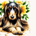 A beautiful Afghan Hound. Watercolor painting. Graceful Elegance. Generative AI