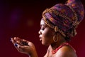 beautiful africa-american woman with turban ower the head in studio