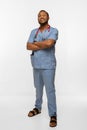 Beautiful african-american doctor smiling isolated over white studio background Royalty Free Stock Photo