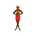 Beautiful African American Girl in Swimsuit and Pareo, Young Woman Wearing Bathing Suit Enjoying Summer Vacation Vector