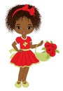 Beautiful Cute African American Girl Holding Basket of Red Poppies. Vector Black Girl with Poppies Royalty Free Stock Photo