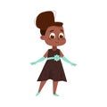 Beautiful African American Little Girl in Elegant Dress, Cute Kid Wearing Retro Nice Clothes Cartoon Style Vector Royalty Free Stock Photo