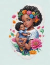 Beautiful African American mother with her baby in a wreath of flowers Royalty Free Stock Photo