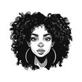 Beautiful african american woman with curly afro hairstyle. Black silhouette, cartoon style. Isolated on white background. Vector Royalty Free Stock Photo