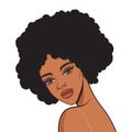 Beautiful african american woman face with afro hair in pop art comics style isolated on white background. Fashion and natural bea Royalty Free Stock Photo