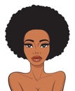 Beautiful african american woman face with afro hair in pop art comics style isolated on white Royalty Free Stock Photo