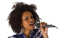 Beautiful african american woman karaoke singer Royalty Free Stock Photo