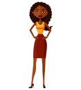 Beautiful African American woman with natural curly hair flat cartoon vector illustration