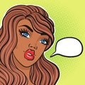 Beautiful african american woman thinking face in pop art comic retro style with empty speech bubble, vector illustration Royalty Free Stock Photo