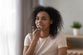 Black girl talk record voice message on cellphone Royalty Free Stock Photo