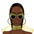 Beautiful African girl in glasses. Black woman. Vector illustration, fashion and style. Royalty Free Stock Photo