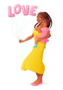 Beautiful African Mother Holding Her Little Daughter. Isolated Illustration.