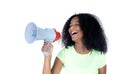 Beautiful african teenager girl with a megaphone