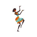 Beautiful African Woman Dancing, Female Aboriginal Dancer in Bright Ornamented Ethnic Clothing Vector Illustration Royalty Free Stock Photo