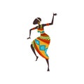 Beautiful African Woman Dancing Folk or Ritual Dance, Female Aboriginal Dancer in Bright Ornamented Ethnic Clothing Royalty Free Stock Photo