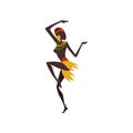 Beautiful African Woman Dancing Folk or Ritual Dance, Female Aboriginal Dancer Vector Illustration