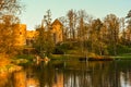 Beautiful afternoon light in park with old castle ruins Royalty Free Stock Photo