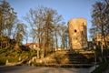 Beautiful afternoon light in park with old castle ruins Royalty Free Stock Photo